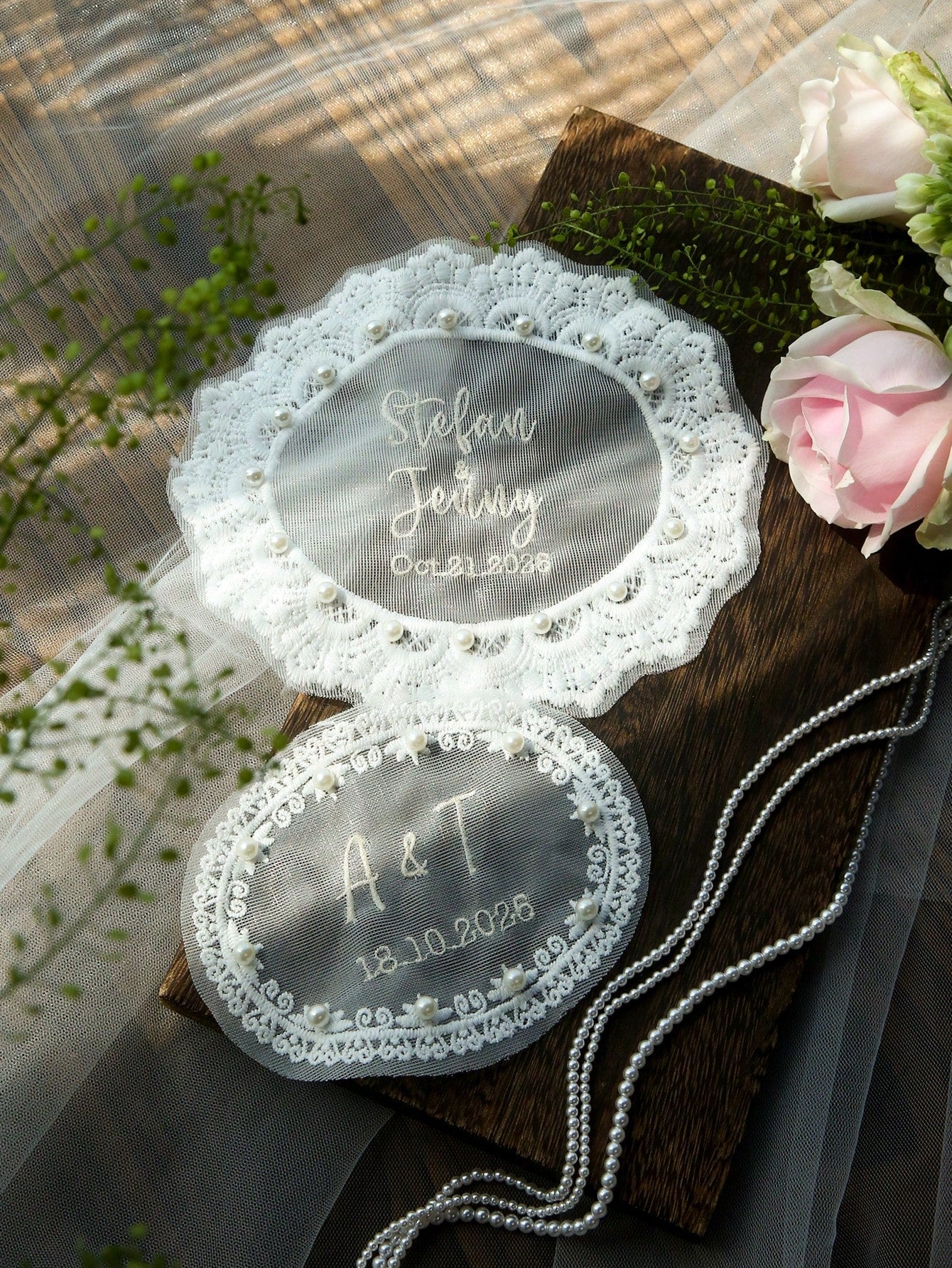 Customized Embroidered Wedding Dress Applique, Personalized Bride's Name And Date Patch, Sewn Name And Date Bride Dress Label, Elegant And Pearl Wedding Dress Accessories, Unique Bride Gift, Perfect B