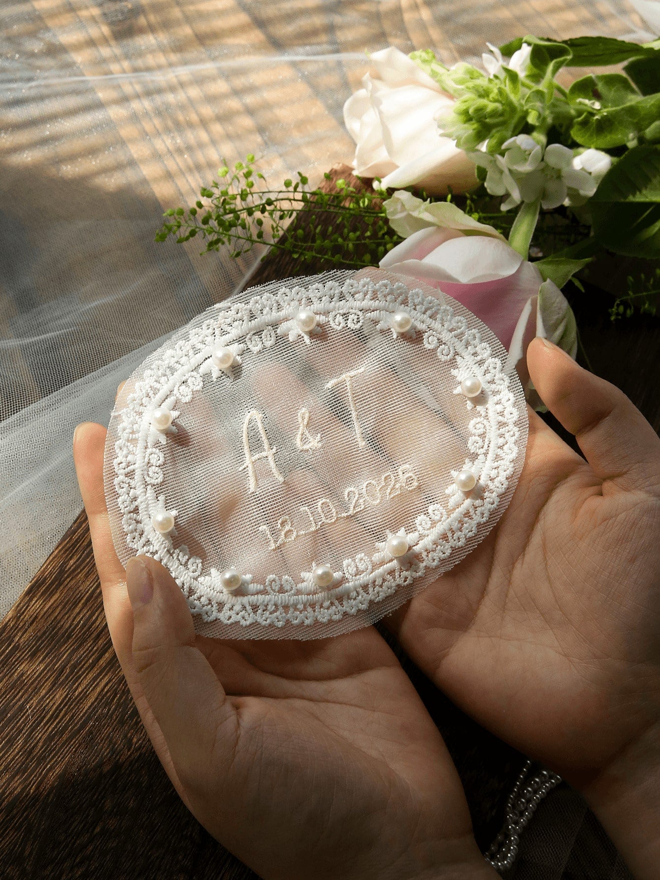 Customized Embroidered Wedding Dress Applique, Personalized Bride's Name And Date Patch, Sewn Name And Date Bride Dress Label, Elegant And Pearl Wedding Dress Accessories, Unique Bride Gift, Perfect B
