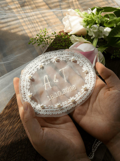 Customized Embroidered Wedding Dress Applique, Personalized Bride's Name And Date Patch, Sewn Name And Date Bride Dress Label, Elegant And Pearl Wedding Dress Accessories, Unique Bride Gift, Perfect B