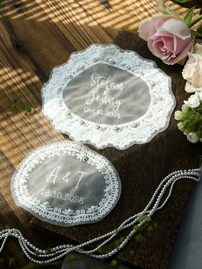 Customized Embroidered Wedding Dress Applique, Personalized Bride's Name And Date Patch, Sewn Name And Date Bride Dress Label, Elegant And Pearl Wedding Dress Accessories, Unique Bride Gift, Perfect B
