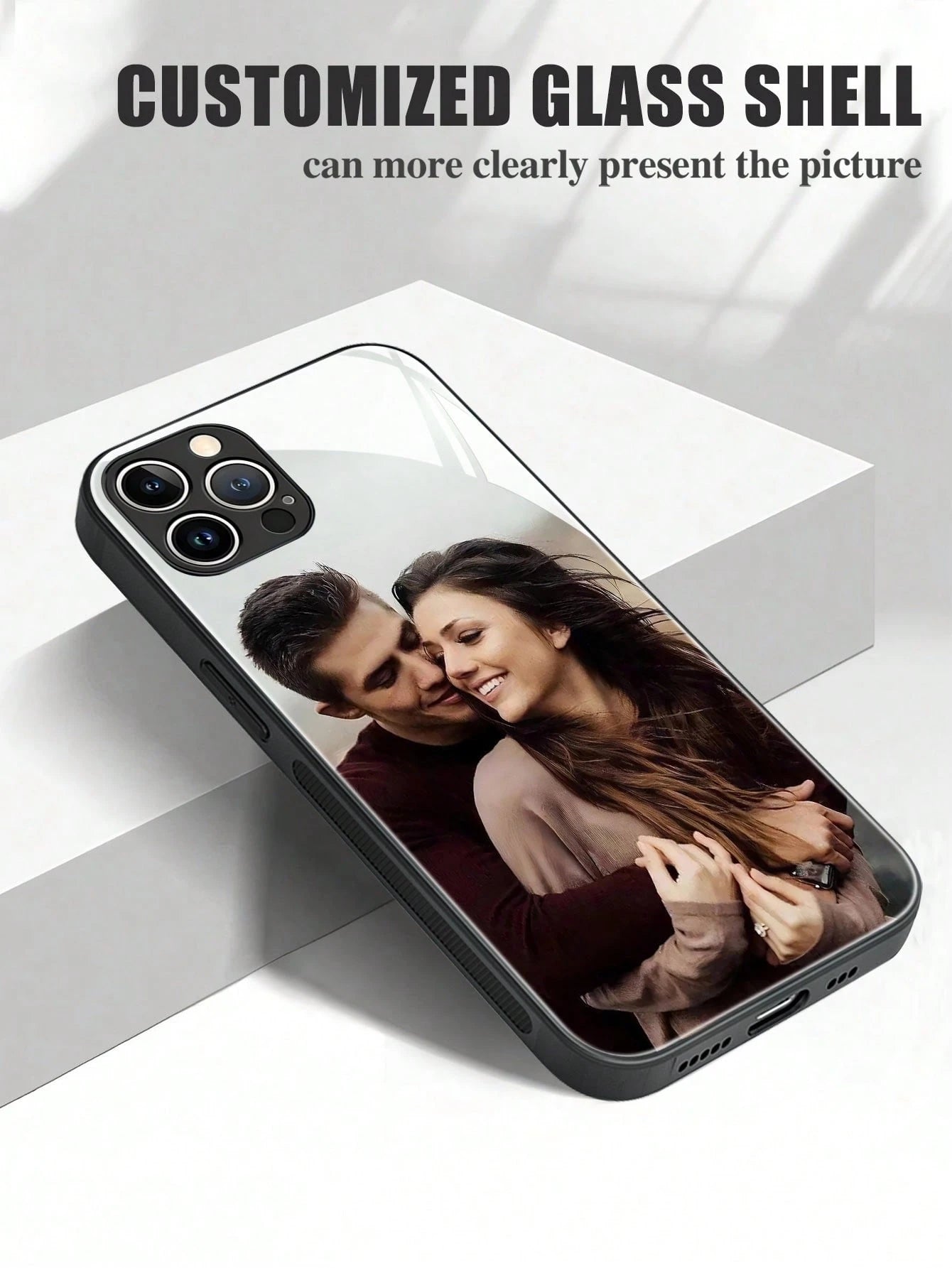 Customized Glass Phone Case With Printed Couple Photo DIY Silicone Phone Case, 1pc Print On Demand, Stylish Modern Cute Adorable Ideal Gifts For Him, Ideal Gifts For Her, Halloween, Back To School, Bi