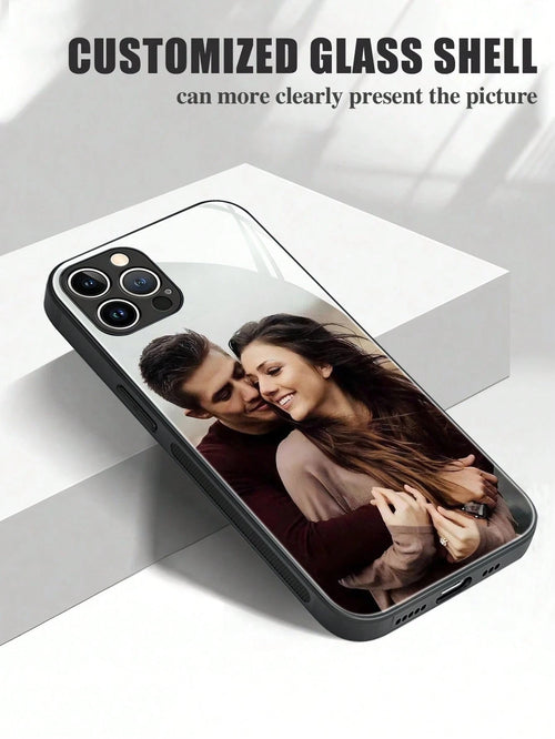 Customized Glass Phone Case With Printed Couple Photo DIY Silicone Phone Case, 1pc Print On Demand, Stylish Modern Cute Adorable Ideal Gifts For Him, Ideal Gifts For Her, Halloween, Back To School, Bi