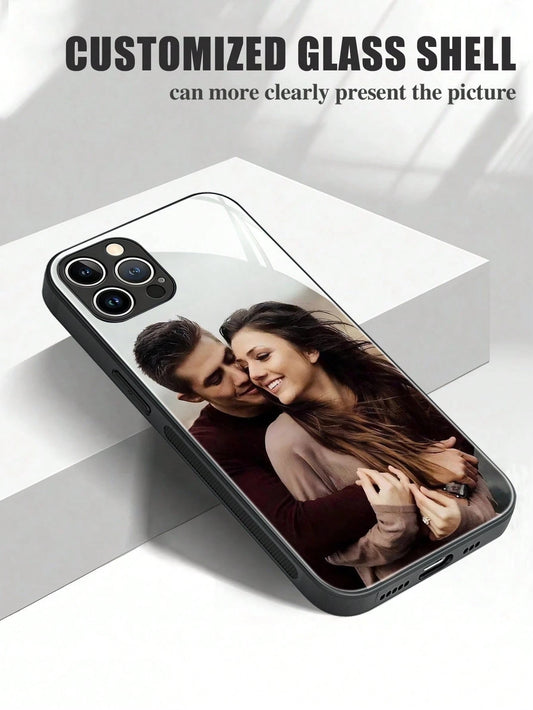 Customized Glass Phone Case With Printed Couple Photo DIY Silicone Phone Case, 1pc Print On Demand, Stylish Modern Cute Adorable Ideal Gifts For Him, Ideal Gifts For Her, Halloween, Back To School, Bi