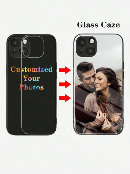 Customized Glass Phone Case With Printed Couple Photo DIY Silicone Phone Case, 1pc Print On Demand, Stylish Modern Cute Adorable Ideal Gifts For Him, Ideal Gifts For Her, Halloween, Back To School, Bi