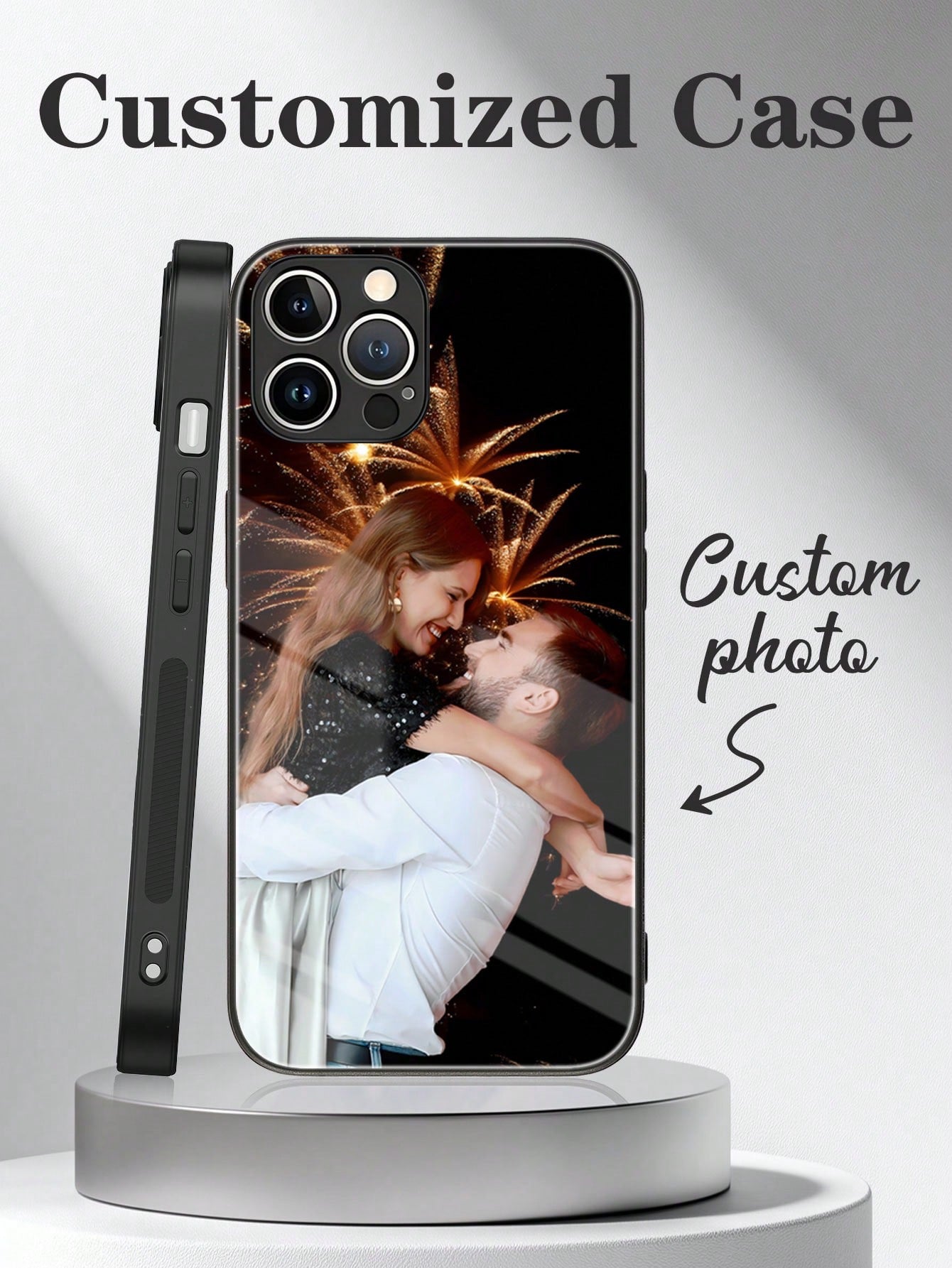 Customized Glass Phone Case With Printed Couple Photo DIY Silicone Phone Case, 1pc Print On Demand, Stylish Modern Cute Adorable Ideal Gifts For Him, Ideal Gifts For Her, Halloween, Back To School, Bi
