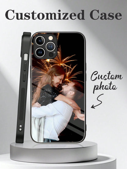 Customized Glass Phone Case With Printed Couple Photo DIY Silicone Phone Case, 1pc Print On Demand, Stylish Modern Cute Adorable Ideal Gifts For Him, Ideal Gifts For Her, Halloween, Back To School, Bi