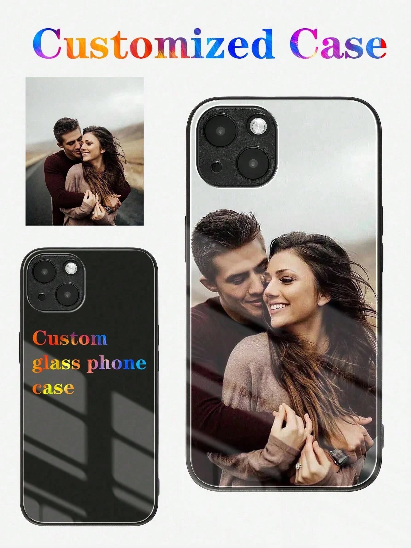 Customized Glass Phone Case With Printed Couple Photo DIY Silicone Phone Case, 1pc Print On Demand, Stylish Modern Cute Adorable Ideal Gifts For Him, Ideal Gifts For Her, Halloween, Back To School, Bi