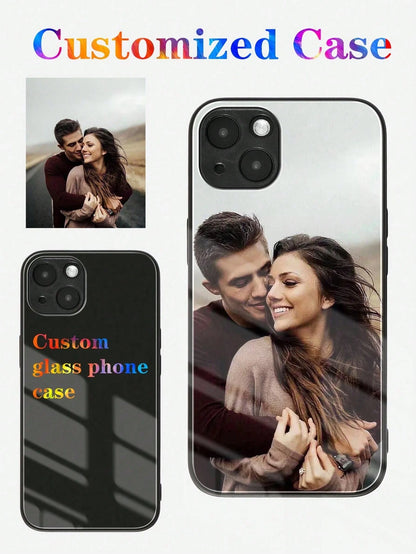 Customized Glass Phone Case With Printed Couple Photo DIY Silicone Phone Case, 1pc Print On Demand, Stylish Modern Cute Adorable Ideal Gifts For Him, Ideal Gifts For Her, Halloween, Back To School, Bi