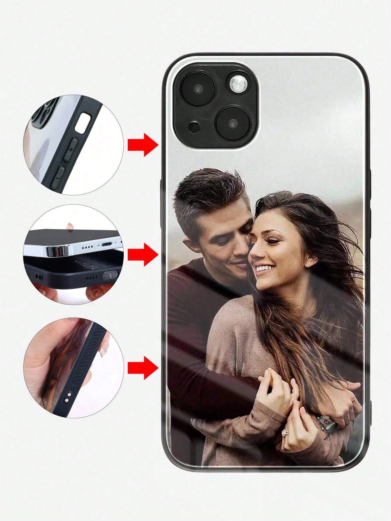 Customized Glass Phone Case With Printed Couple Photo DIY Silicone Phone Case, 1pc Print On Demand, Stylish Modern Cute Adorable Ideal Gifts For Him, Ideal Gifts For Her, Halloween, Back To School, Bi