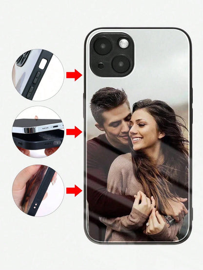 Customized Glass Phone Case With Printed Couple Photo DIY Silicone Phone Case, 1pc Print On Demand, Stylish Modern Cute Adorable Ideal Gifts For Him, Ideal Gifts For Her, Halloween, Back To School, Bi