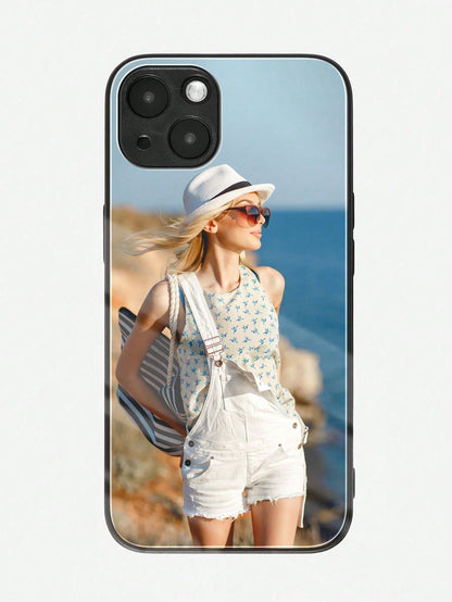 Customized Glass Phone Case With Printed Couple Photo DIY Silicone Phone Case, 1pc Print On Demand, Stylish Modern Cute Adorable Ideal Gifts For Him, Ideal Gifts For Her, Halloween, Back To School, Bi