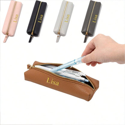 Customized Letter PU Pebble Grain Leather Zipper Pencil Case, Personalized Student Stationery Pouch, Large Capacity Handmade Creative School Supplies Storage Pen Bag, PU Leather Stationery Pouch