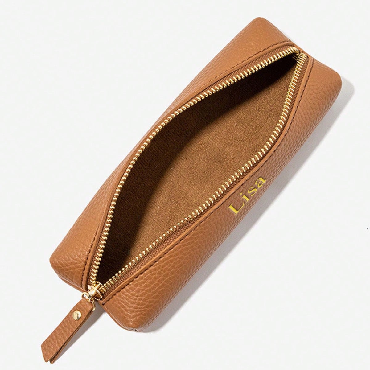 Customized Letter PU Pebble Grain Leather Zipper Pencil Case, Personalized Student Stationery Pouch, Large Capacity Handmade Creative School Supplies Storage Pen Bag, PU Leather Stationery Pouch