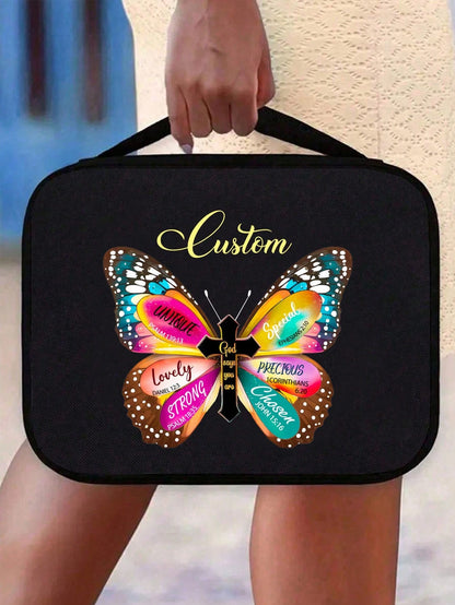 Customized Name Minimalist Letter Print Tote Bag, Multifunctional Bible Storage Bag, Suitable For Student Daily Use; Leopard Heart Cross Print Bible Storage Bag, Suitable For Student Daily Use; Handba