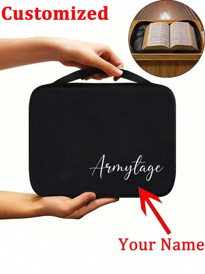 Customized Name Minimalist Letter Print Tote Bag, Multifunctional Bible Storage Bag, Suitable For Student Daily Use; Leopard Heart Cross Print Bible Storage Bag, Suitable For Student Daily Use; Handba
