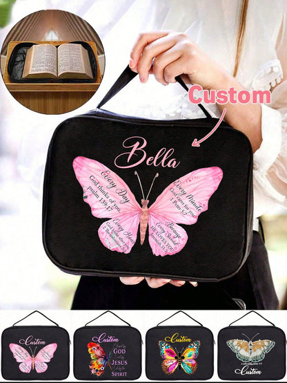Customized Name Minimalist Letter Print Tote Bag, Multifunctional Bible Storage Bag, Suitable For Student Daily Use; Leopard Heart Cross Print Bible Storage Bag, Suitable For Student Daily Use; Handba