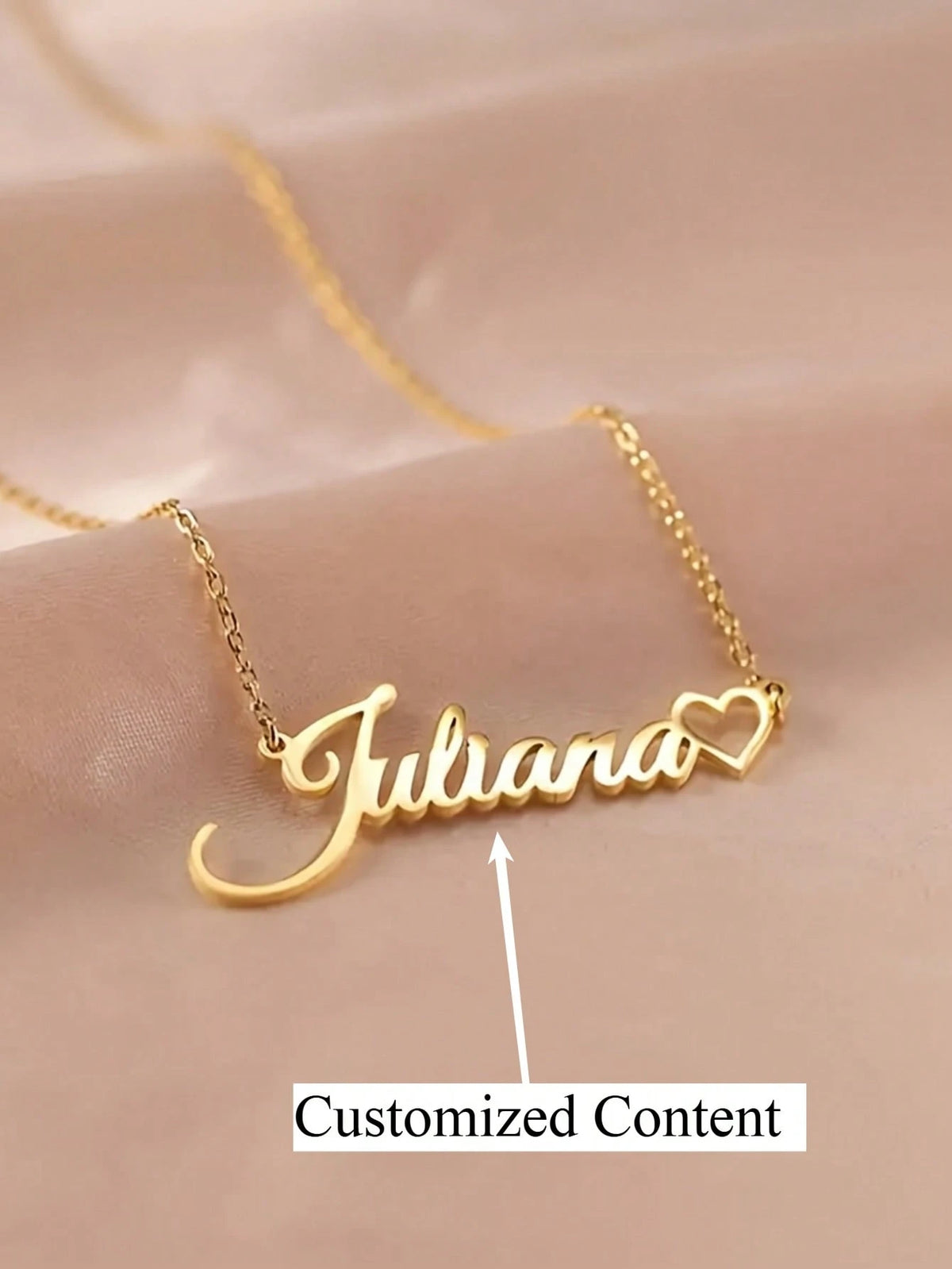 [Customized Necklace]Personalized Name Necklace- Stainless Steel Heart Pendant Gold Cursive Style, Gift For Her
