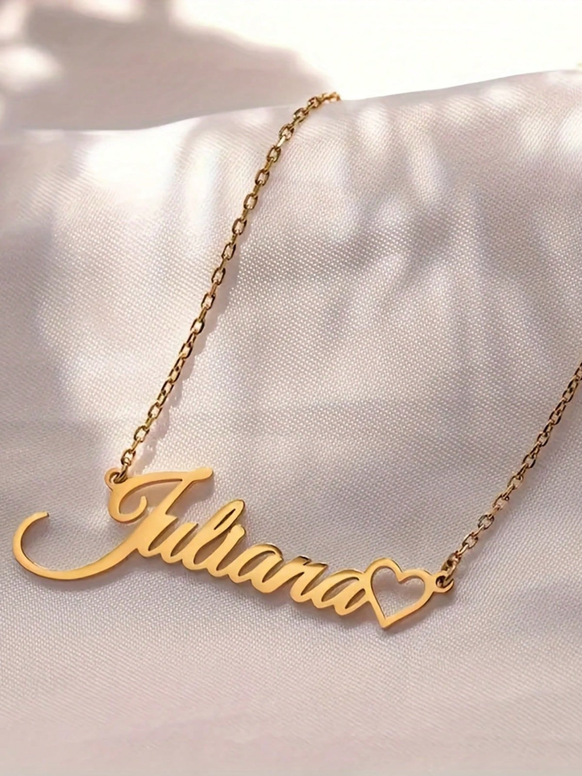 [Customized Necklace]Personalized Name Necklace- Stainless Steel Heart Pendant Gold Cursive Style, Gift For Her