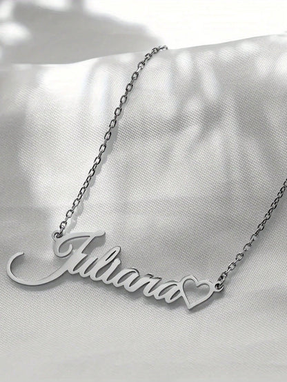 [Customized Necklace]Personalized Name Necklace- Stainless Steel Heart Pendant Gold Cursive Style, Gift For Her