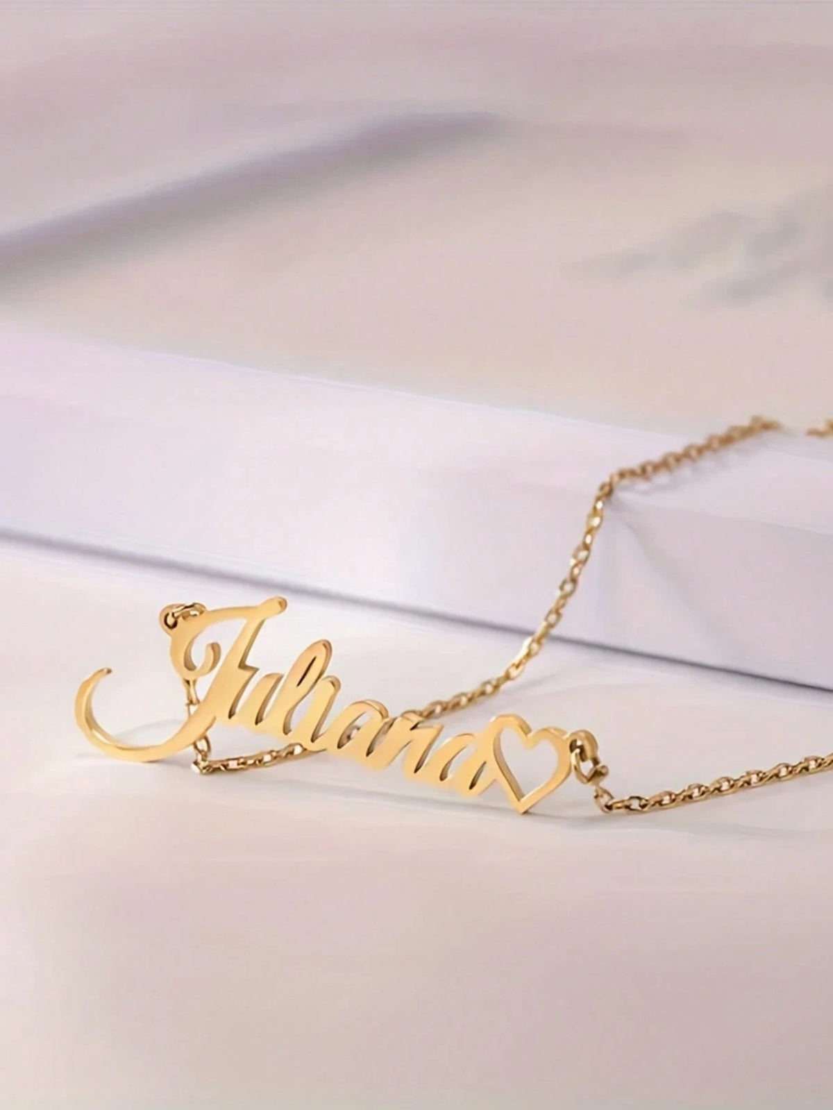 [Customized Necklace]Personalized Name Necklace- Stainless Steel Heart Pendant Gold Cursive Style, Gift For Her