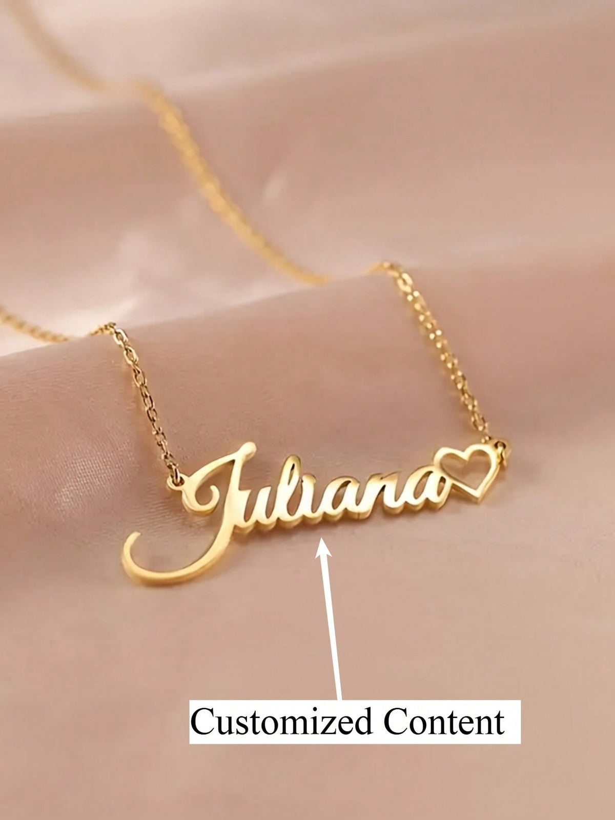 [Customized Necklace]Personalized Name Necklace- Stainless Steel Heart Pendant Gold Cursive Style, Gift For Her