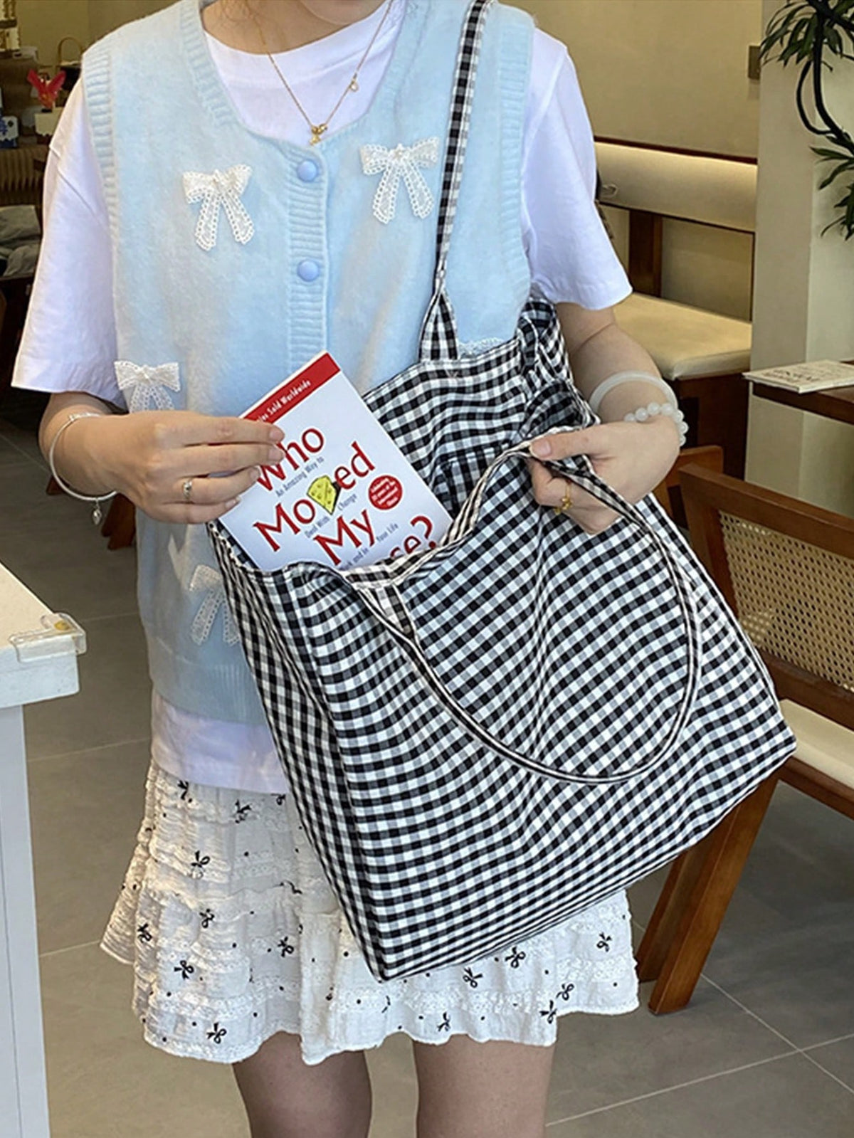 (Customized) Personalized Embroidered Minimalist Plaid Canvas, Original Niche Versatile Commuter Large Capacity Shoulder Bag For Students,Travel Organizer, Birthday Gift, For Her