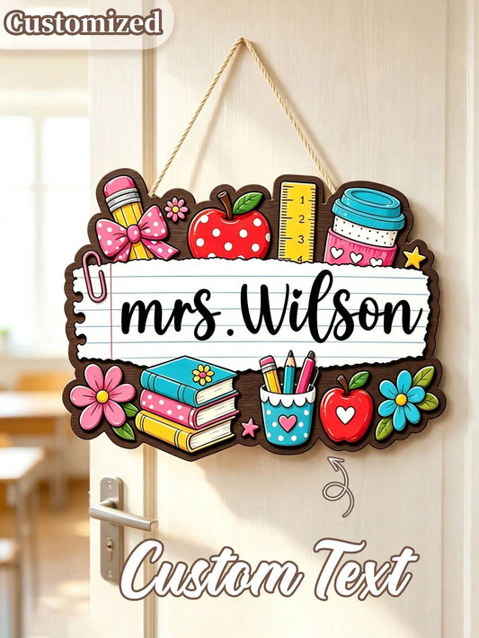 Customized Wooden Teacher Name Plate, Back To School Gift, Personalized Teacher Name Tag, Classroom Decor, Teacher Welcome Sign, Gift For New Teachers; Personalized Gift, Suitable For Valentine's Day