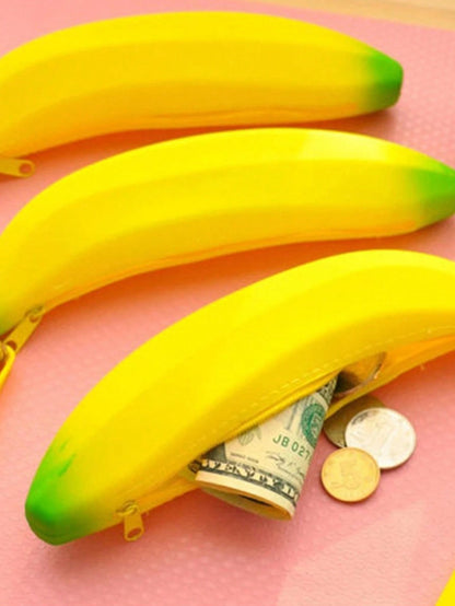 Cute Banana Pattern Pouch Bag, Zipper Coin Purse, Multifunctional Outdoor Bag
