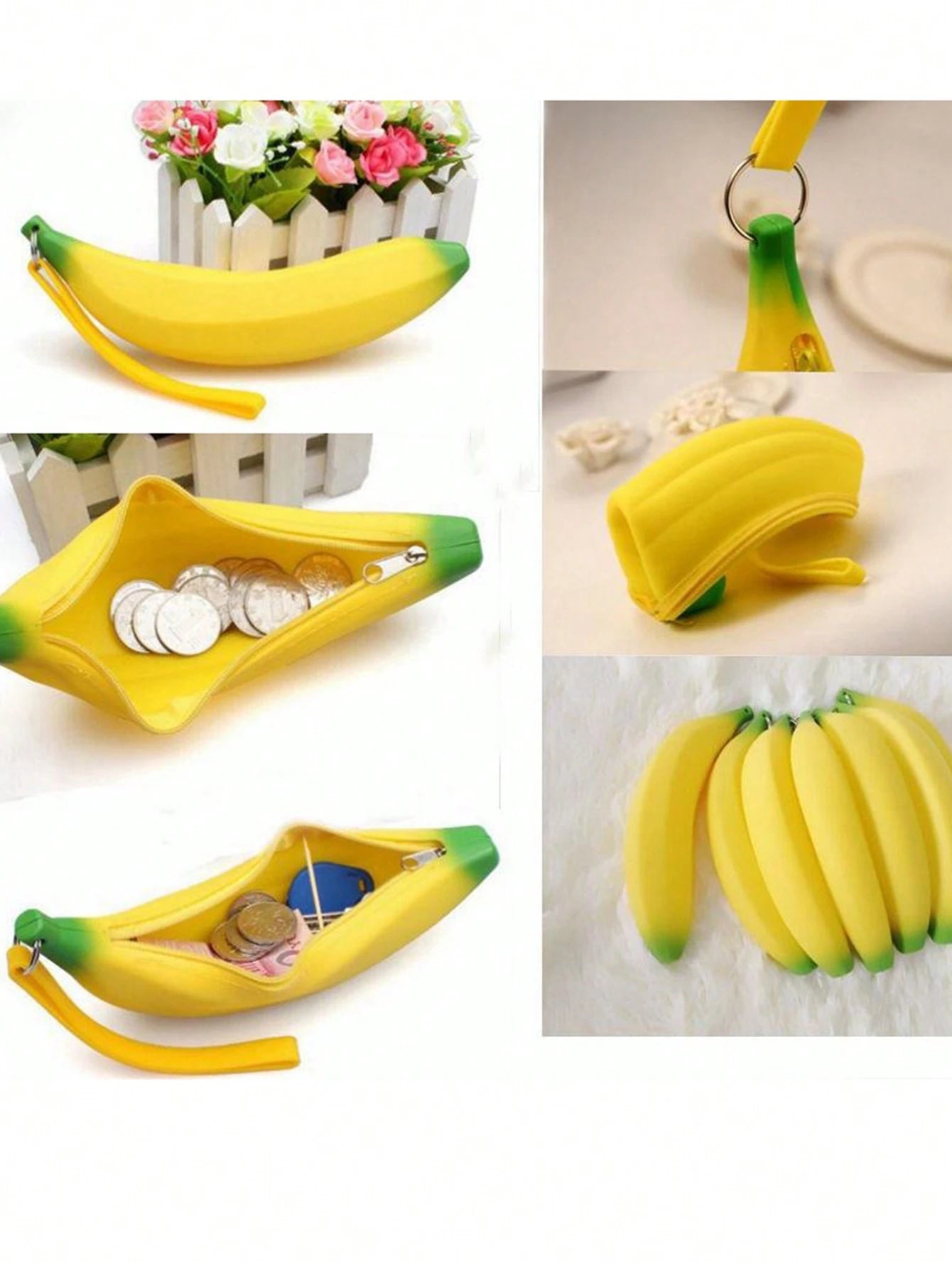 Cute Banana Pattern Pouch Bag, Zipper Coin Purse, Multifunctional Outdoor Bag