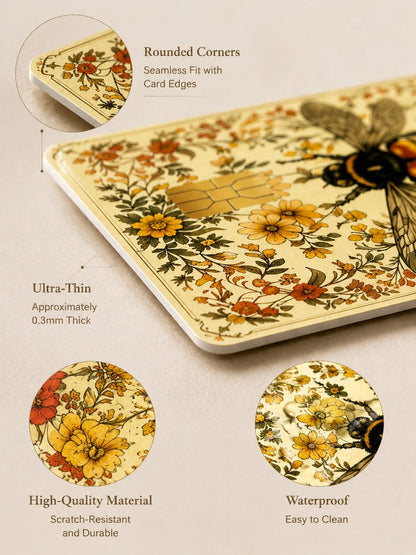 Cute Bee & Floral Sticker Cards- Fashionable Decorative Vinyl Stickers, Suitable For Credit Cards, Wallets, Room Key Cards And Skin Stickers.