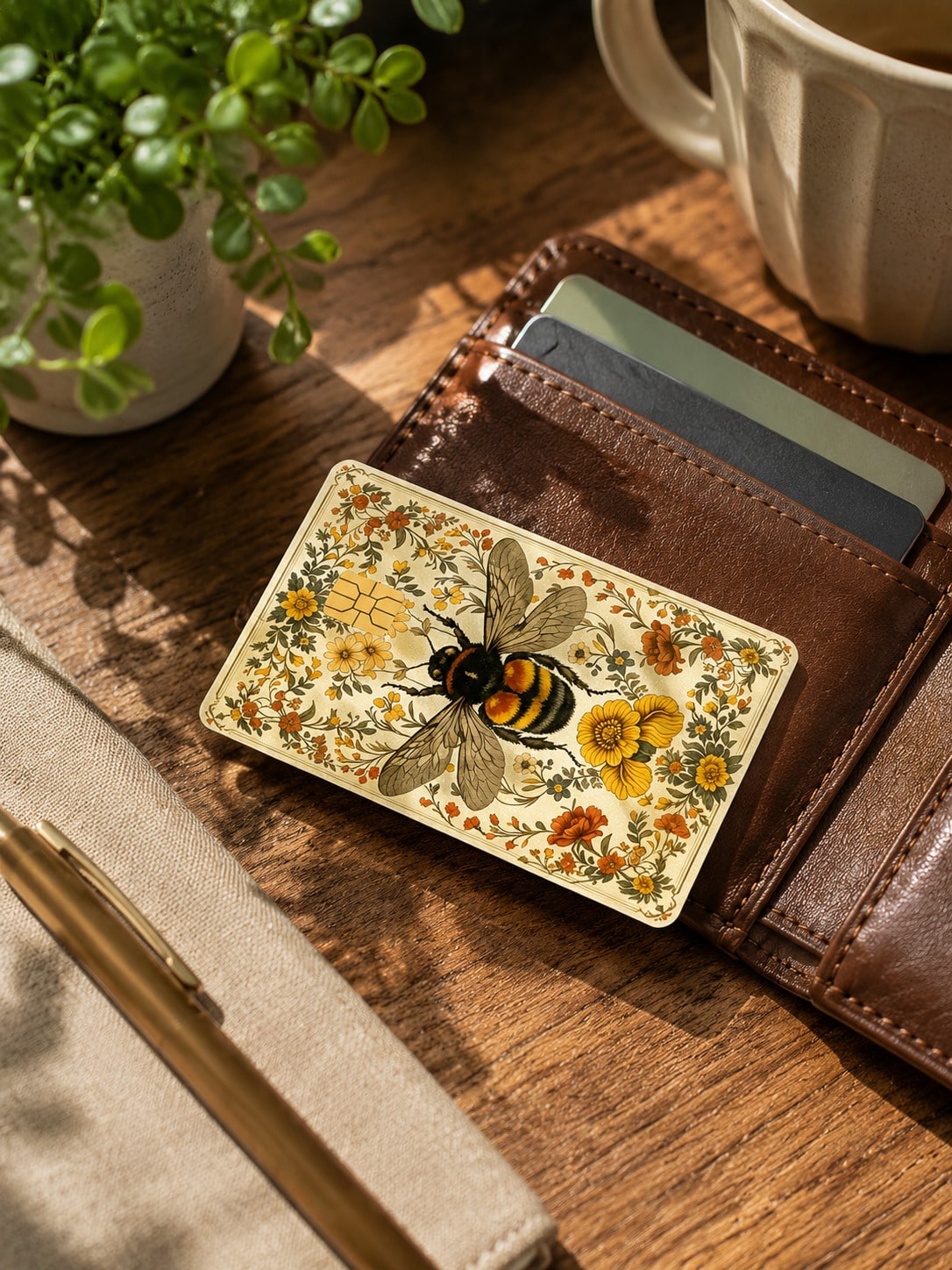 Cute Bee & Floral Sticker Cards- Fashionable Decorative Vinyl Stickers, Suitable For Credit Cards, Wallets, Room Key Cards And Skin Stickers.