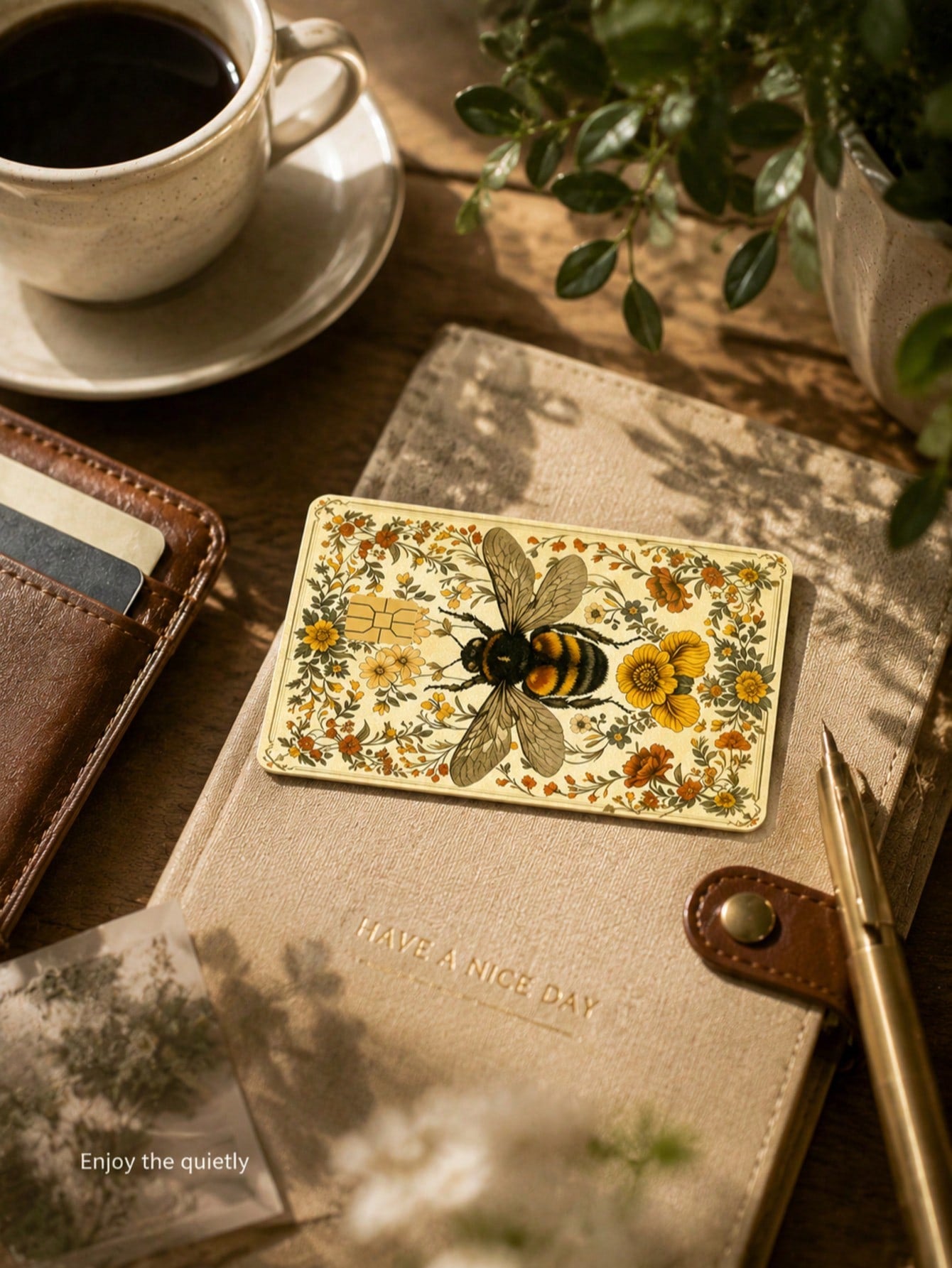 Cute Bee & Floral Sticker Cards- Fashionable Decorative Vinyl Stickers, Suitable For Credit Cards, Wallets, Room Key Cards And Skin Stickers.