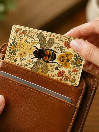 Cute Bee & Floral Sticker Cards- Fashionable Decorative Vinyl Stickers, Suitable For Credit Cards, Wallets, Room Key Cards And Skin Stickers.