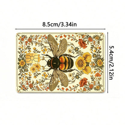 Cute Bee & Floral Sticker Cards- Fashionable Decorative Vinyl Stickers, Suitable For Credit Cards, Wallets, Room Key Cards And Skin Stickers.