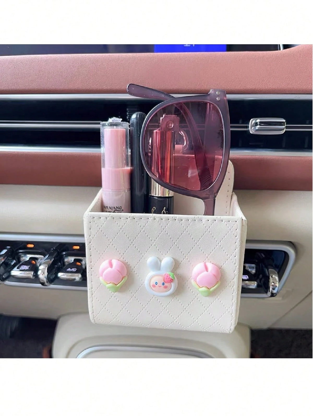 Cute Car Air Vent Storage Pouch, Vehicle Phone Holder Organizer Pocket (Random Color Black Or White)