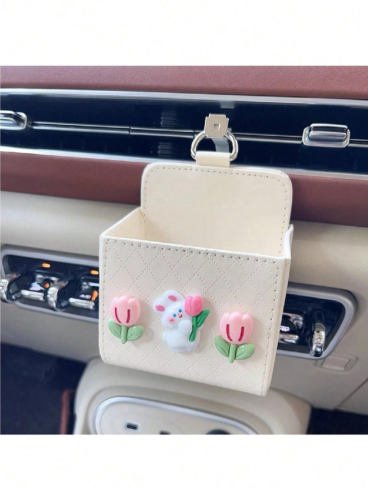 Cute Car Air Vent Storage Pouch, Vehicle Phone Holder Organizer Pocket (Random Color Black Or White)