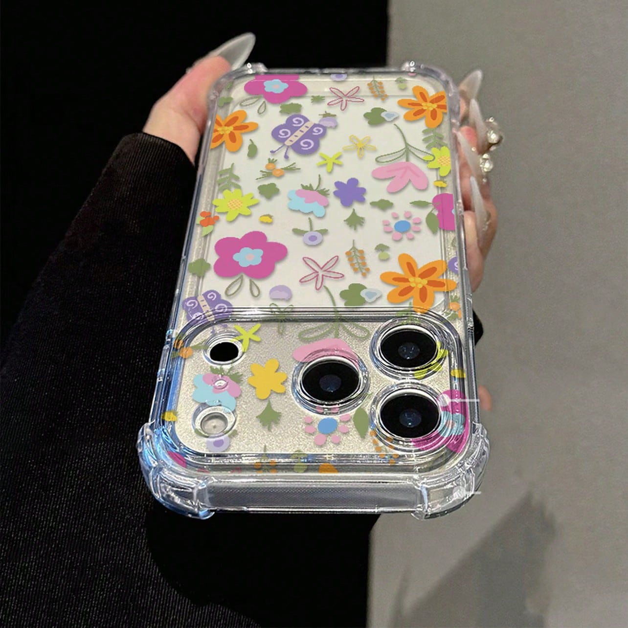 Cute Cartoon Transparent Anti-Fall Phone Case, Minimalist Spring Outfit Phone Case, Perfect For Daily Use, Raised Edge Anti-Scratch Protective Cover Compatible With IPhone 15/15 Pro/15 Plus/15 Pro Max