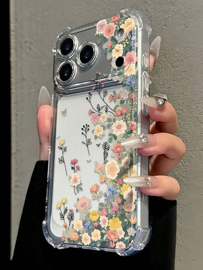 Cute Cartoon Transparent Anti-Fall Phone Case, Minimalist Spring Outfit Phone Case, Perfect For Daily Use, Raised Edge Anti-Scratch Protective Cover Compatible With IPhone 15/15 Pro/15 Plus/15 Pro Max