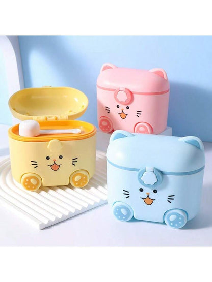 Cute Cat Milk Powder Container With Spoon And Lock, Portable Outdoor Food Storage Box