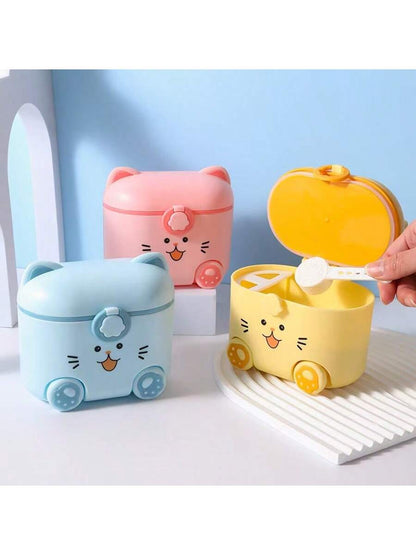 Cute Cat Milk Powder Container With Spoon And Lock, Portable Outdoor Food Storage Box