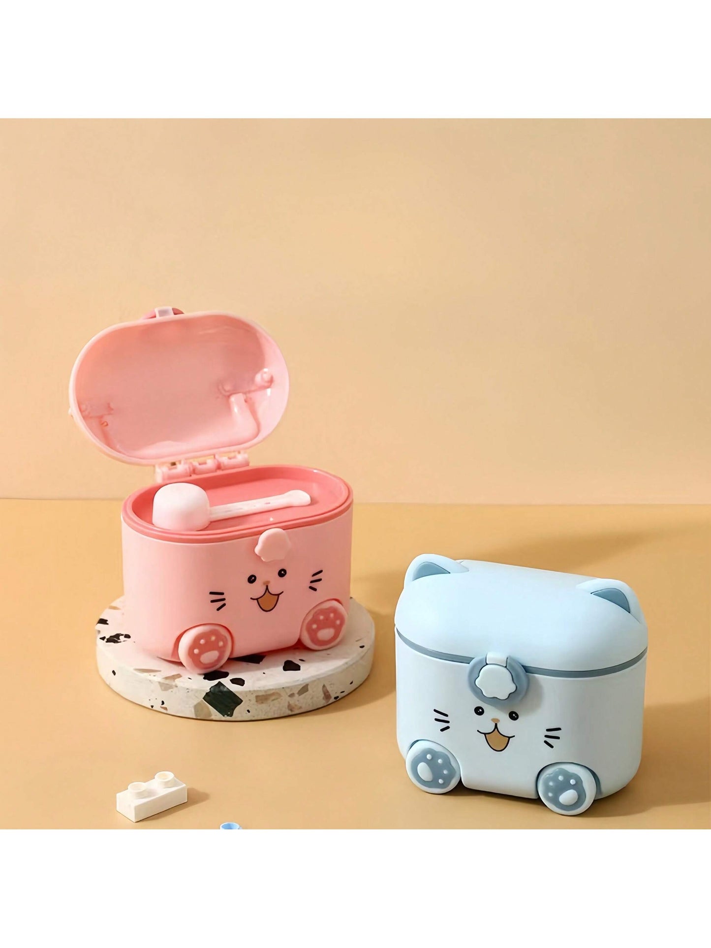 Cute Cat Milk Powder Container With Spoon And Lock, Portable Outdoor Food Storage Box
