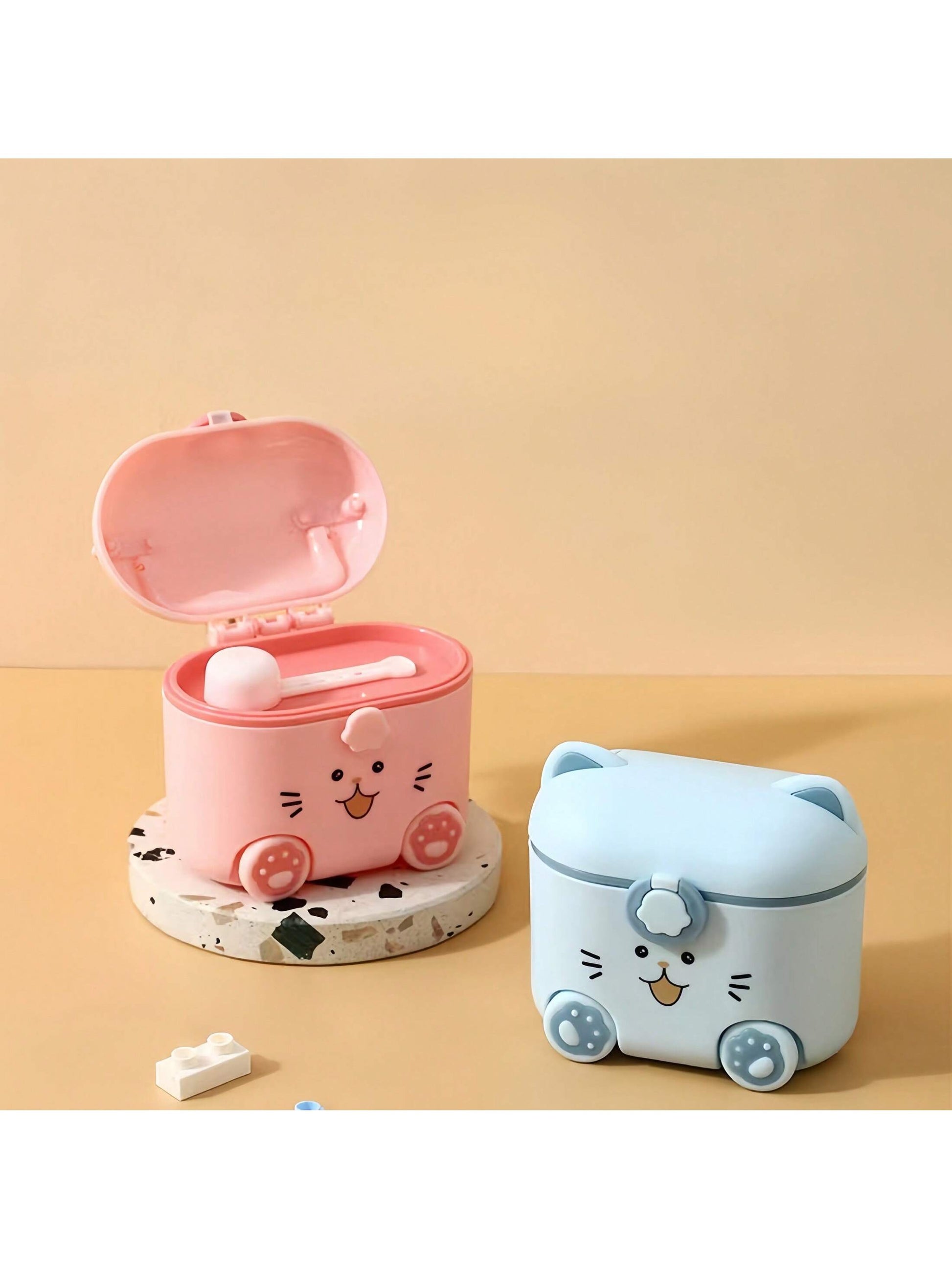 Cute Cat Milk Powder Container With Spoon And Lock, Portable Outdoor Food Storage Box