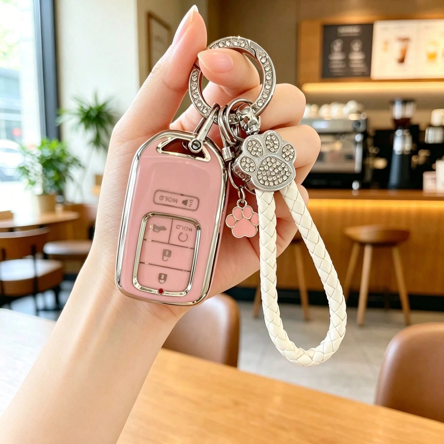 Cute Cat Paw Car Key Cover Compatible With Honda Fit, HRV, Jazz, Jade, LIFE, Women's Key Shell Case
