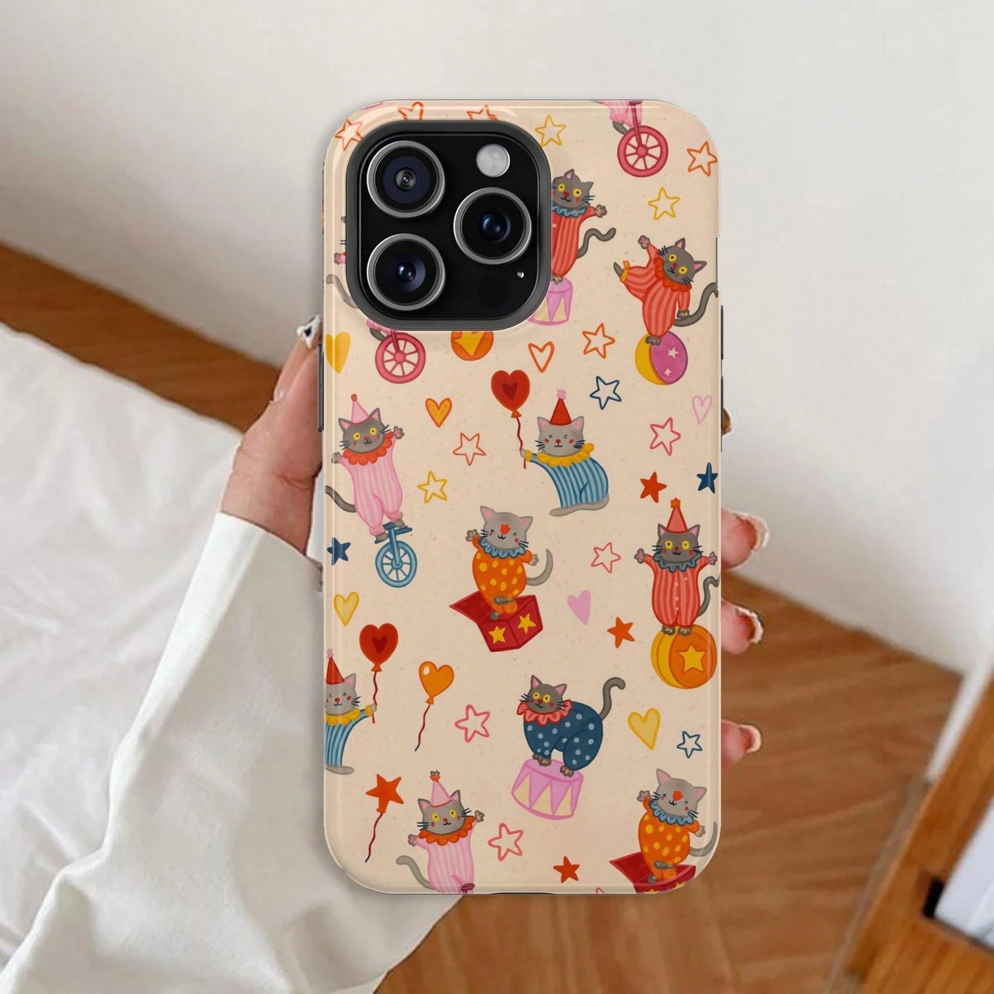 Cute Circus Cat Case Colorful Kitten Design Fun Playful Pattern Gift For Cat Lover Durable Soft Glossy Protective Case For