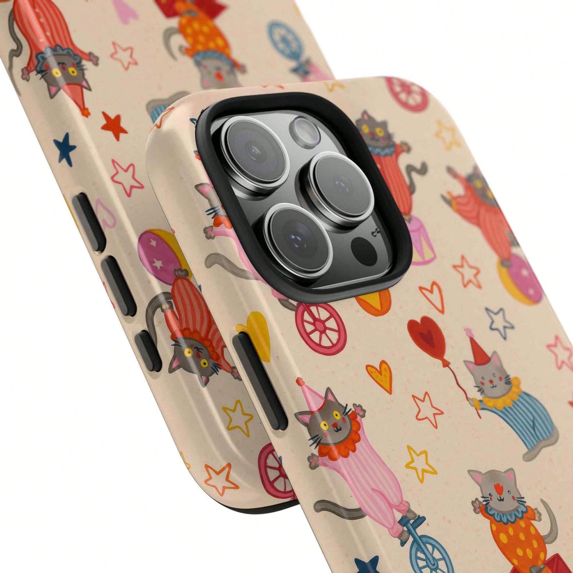 Cute Circus Cat Case Colorful Kitten Design Fun Playful Pattern Gift For Cat Lover Durable Soft Glossy Protective Case For