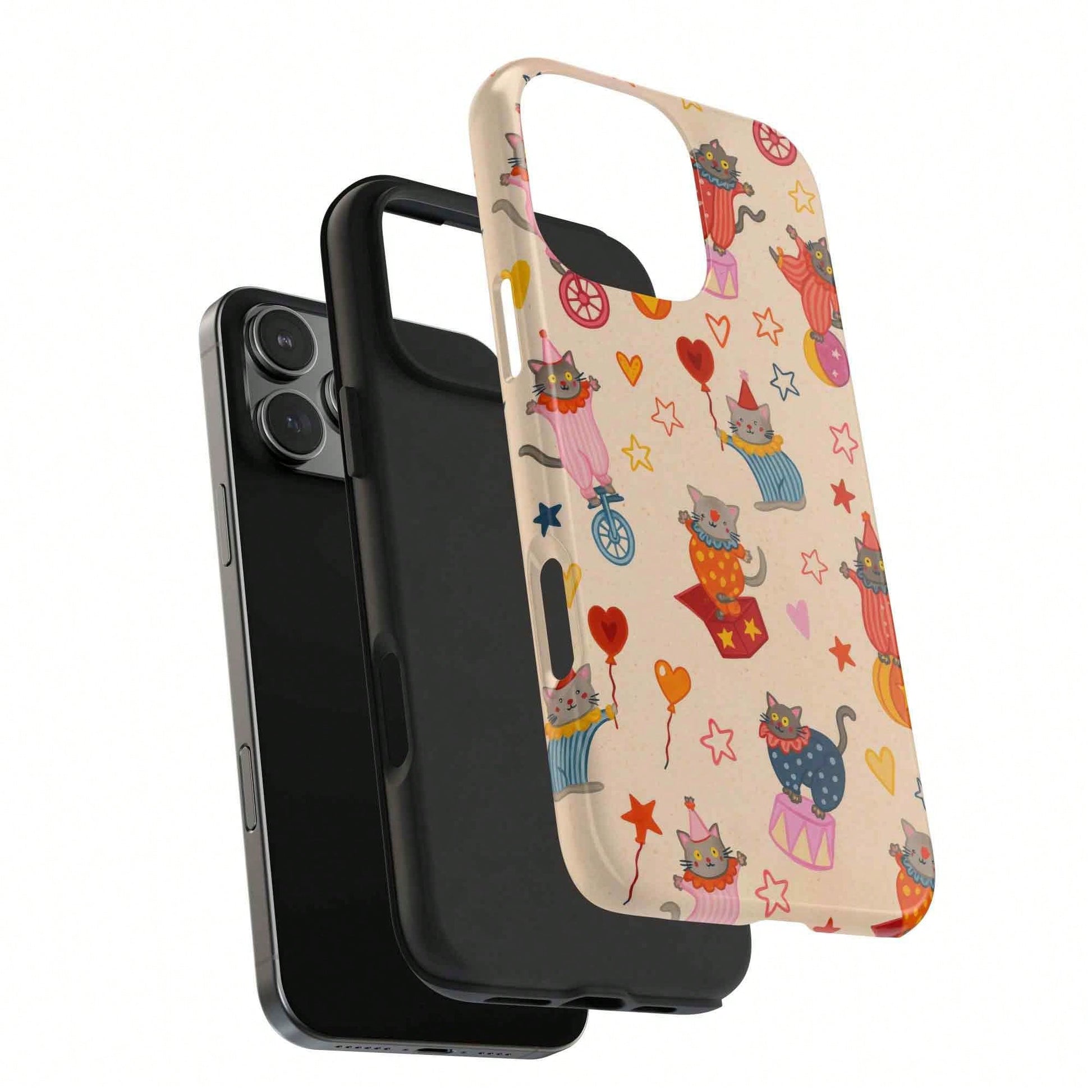 Cute Circus Cat Case Colorful Kitten Design Fun Playful Pattern Gift For Cat Lover Durable Soft Glossy Protective Case For