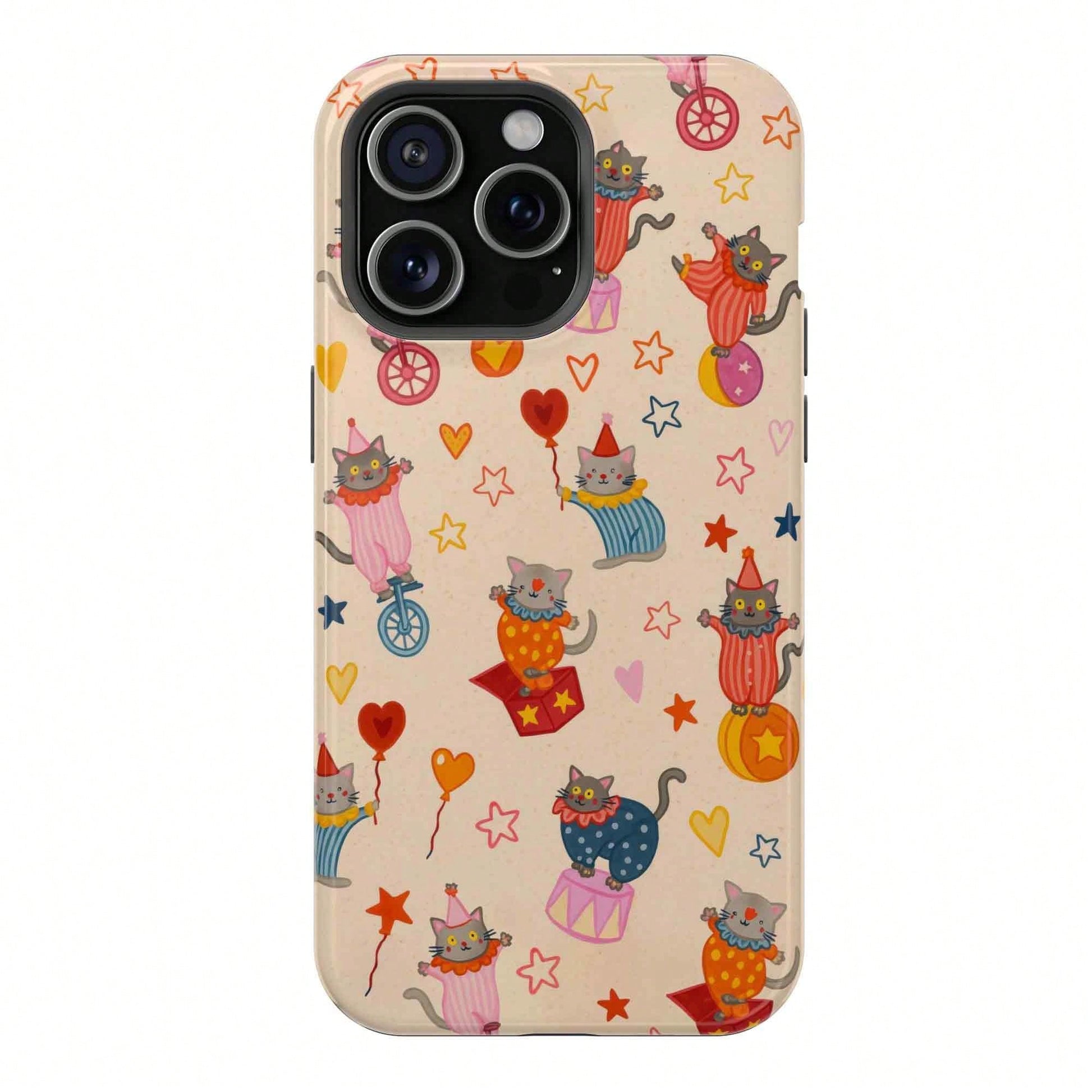 Cute Circus Cat Case Colorful Kitten Design Fun Playful Pattern Gift For Cat Lover Durable Soft Glossy Protective Case For