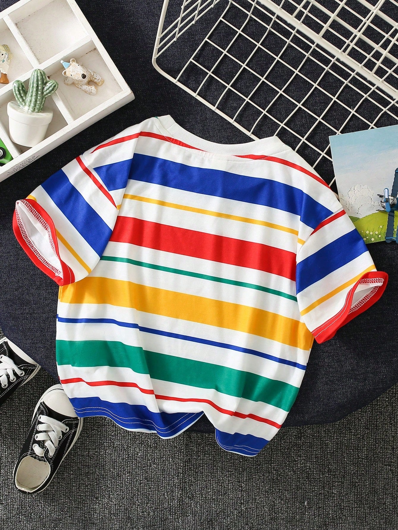 Cute Colorful Striped Knit T-Shirt Top, Versatile For Baby Boys & Girls, Summer