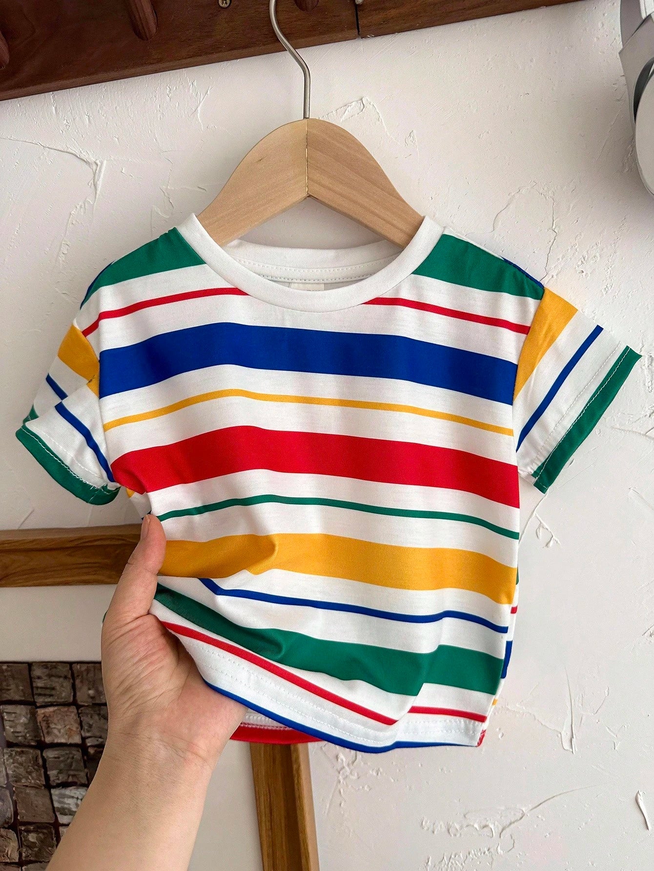 Cute Colorful Striped Knit T-Shirt Top, Versatile For Baby Boys & Girls, Summer
