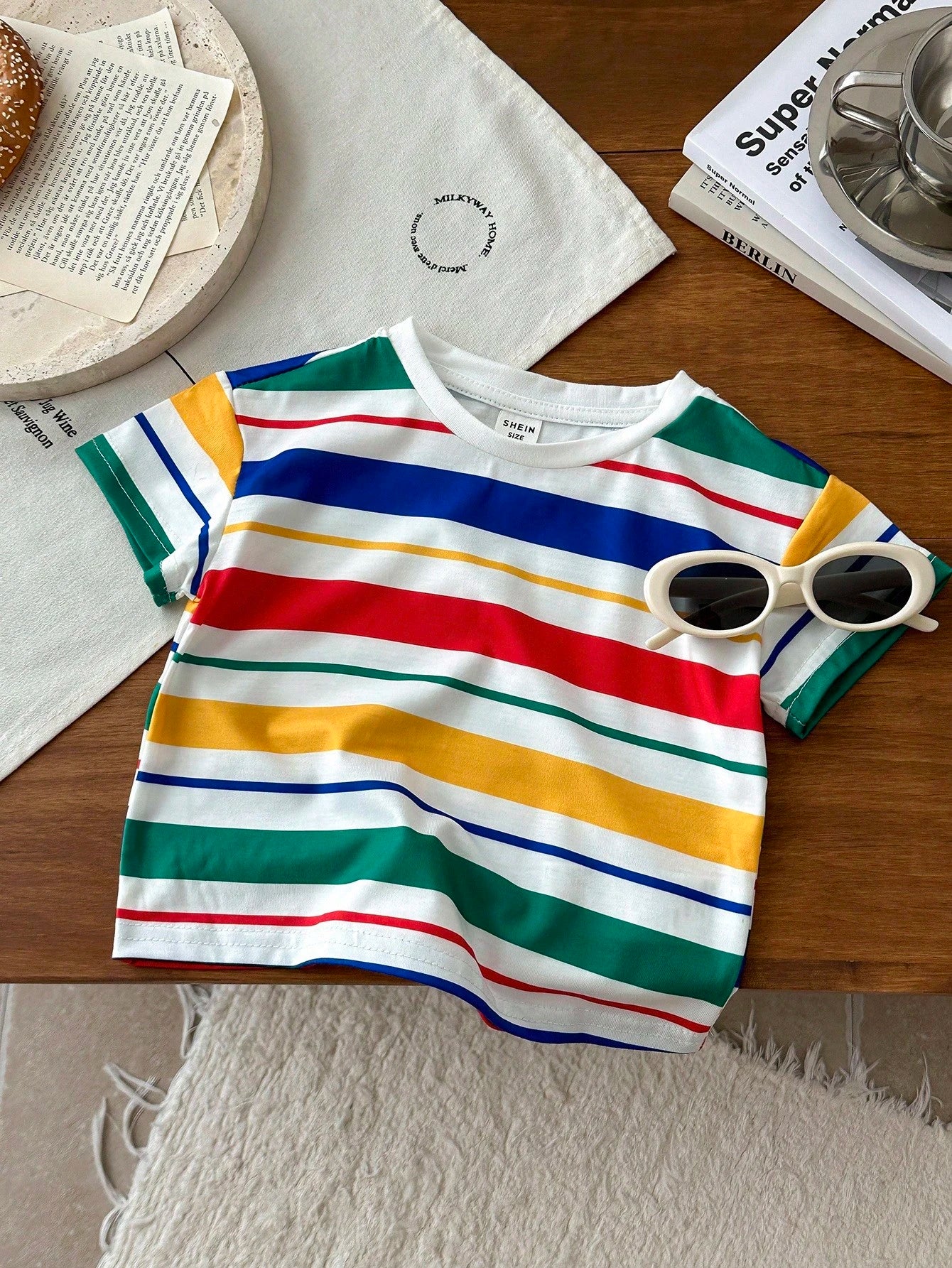 Cute Colorful Striped Knit T-Shirt Top, Versatile For Baby Boys & Girls, Summer